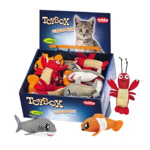 Display 30 stk., Mesh sea animals with catnip