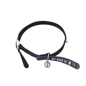 Address Cat collar, MY BOSS IS, Black