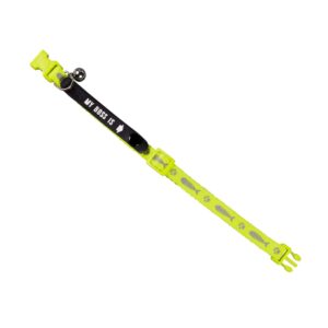 Address Cat collar, MY BOSS IS, Neon Yellow