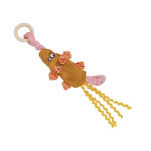 Plush mouse elastic with wooden ring.