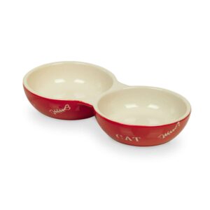 Cat ceramic double bowl CAT, 130 ml, Rød