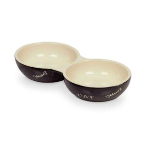 Cat ceramic double bowl CAT, 130 ml, Sort